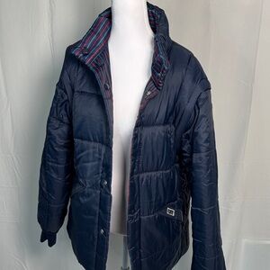 Vintage Puffa Women's Navy Reversible Puffer Jacket with Striped Lining